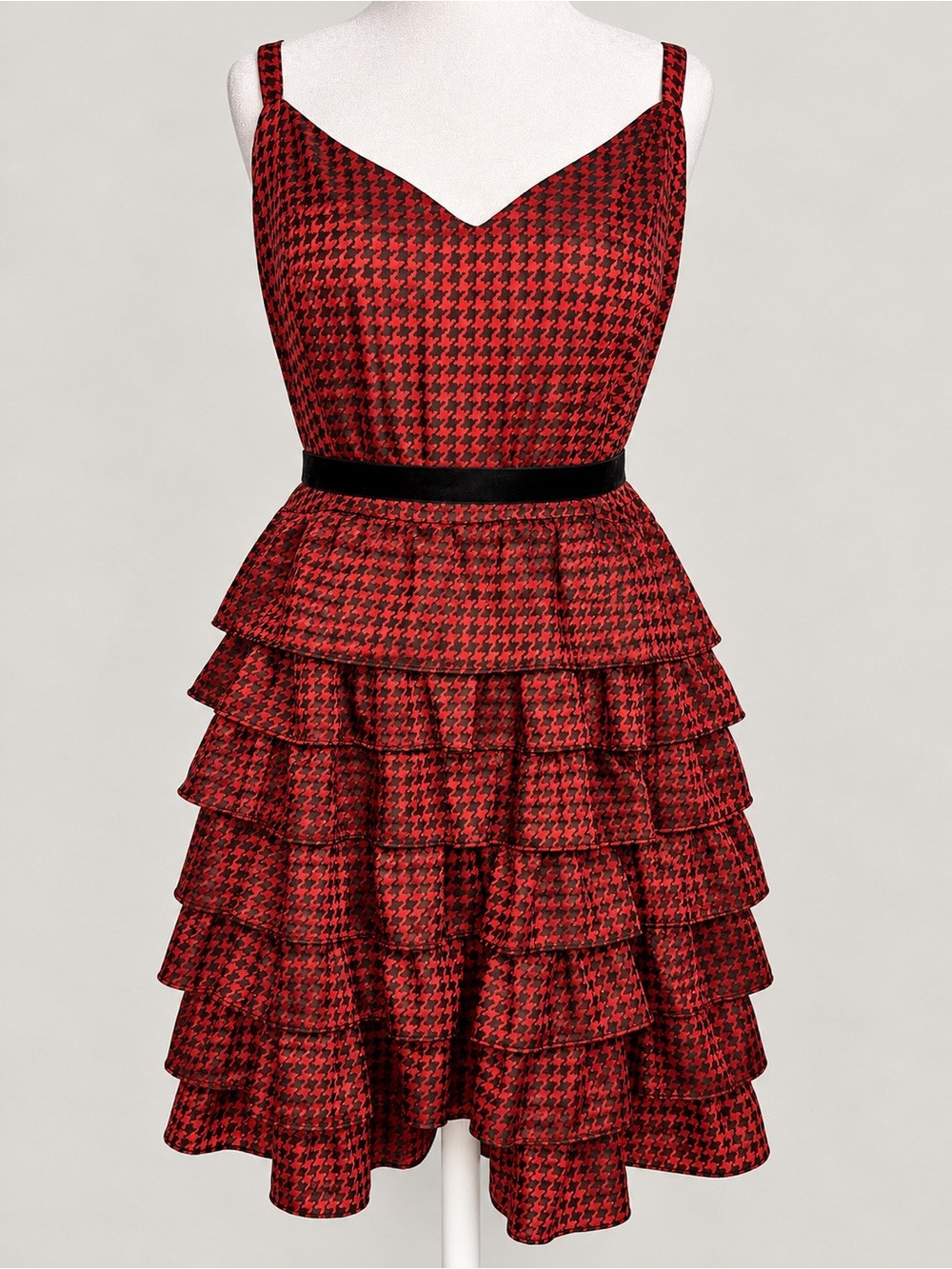Torrid x Betsey Johnson Houndstooth Ruffle Dress 18 Red Black Holiday Goth Punk